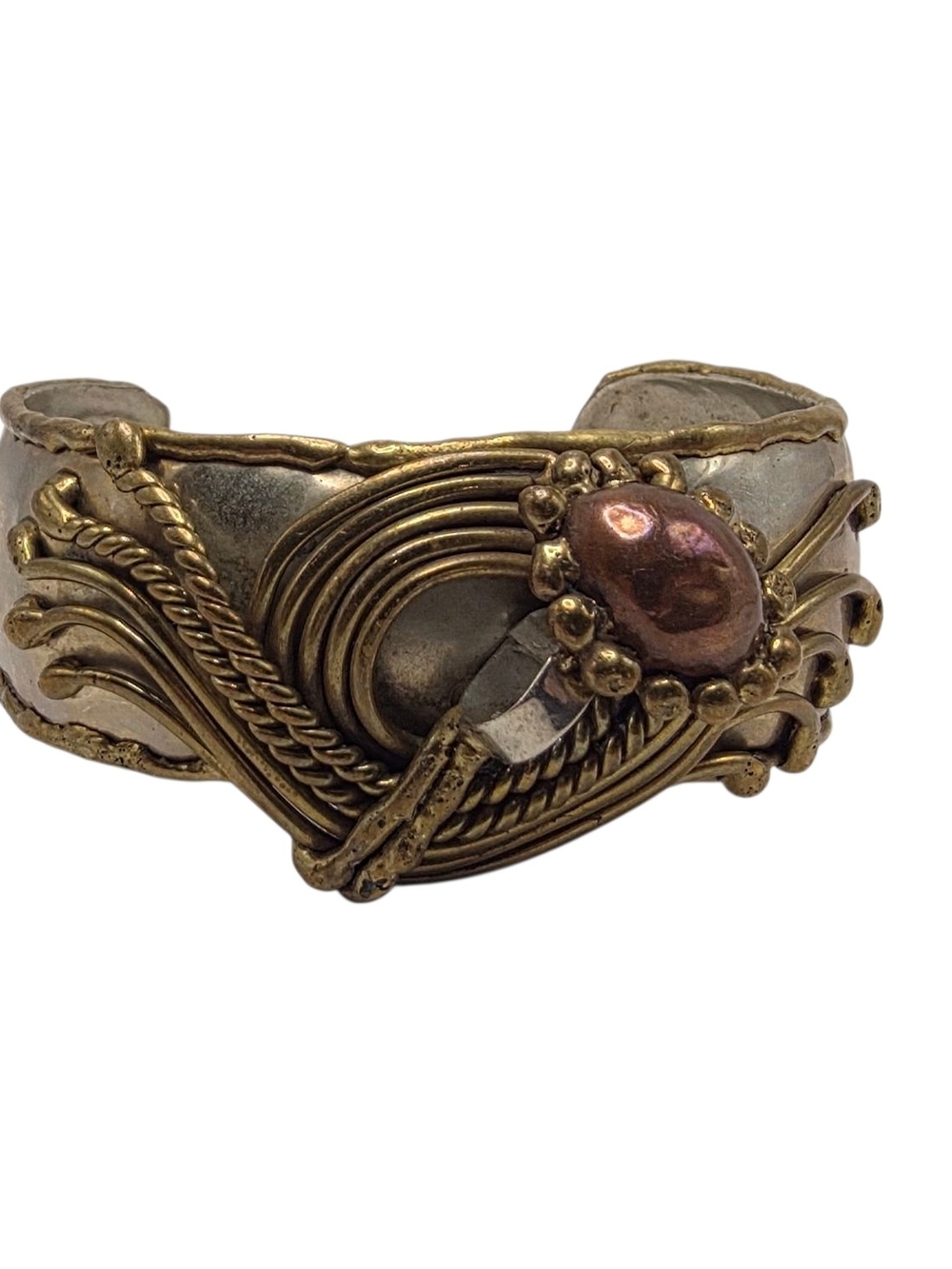 Vintage Exart Mexican Brass Brutalist Modernist Bohemian Cuff Bracelet MCM